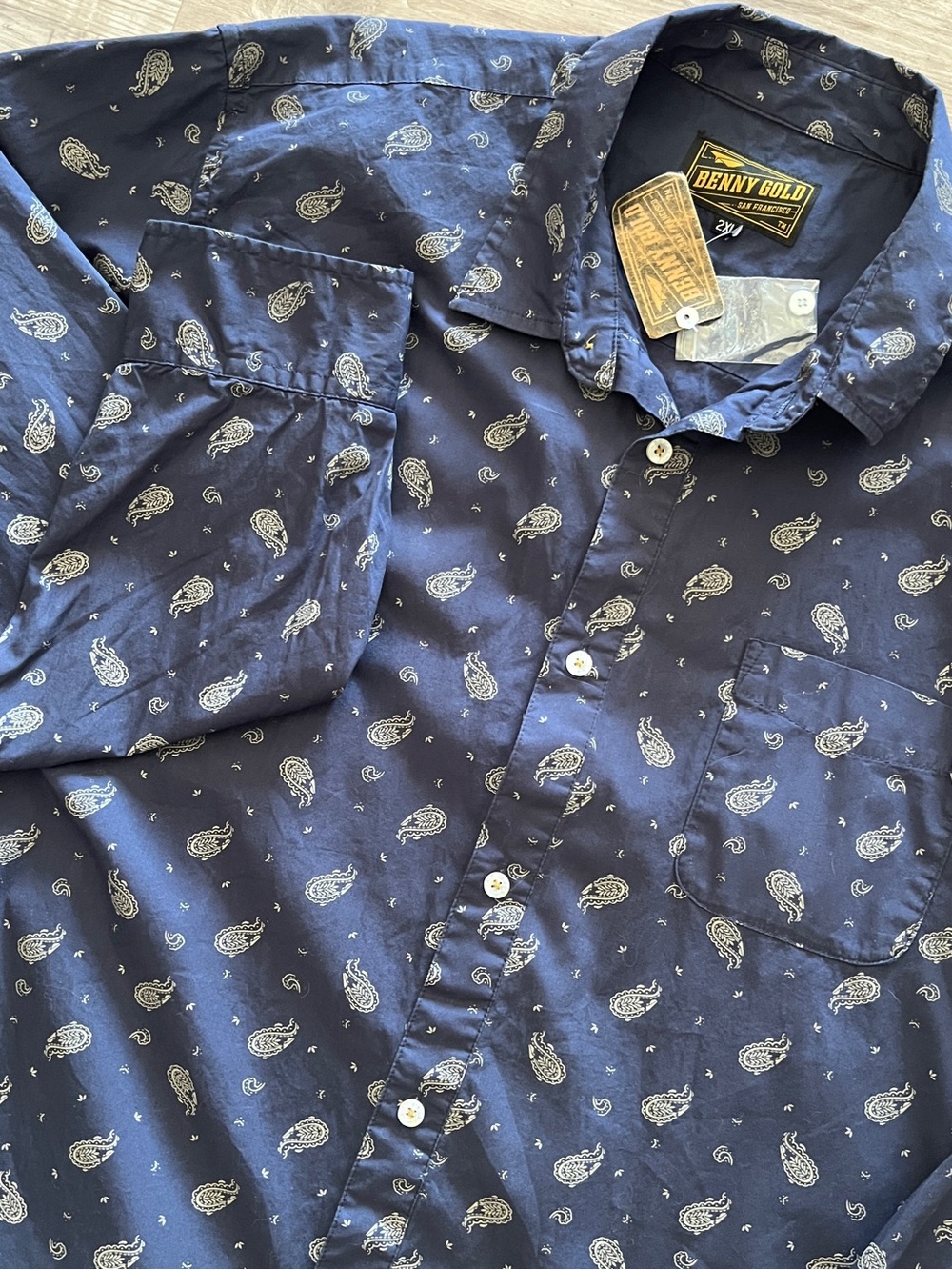Benny Gold Men's 2XL Blue Cotton Paisley Print Long Sleeve Button Up Shirt NWT